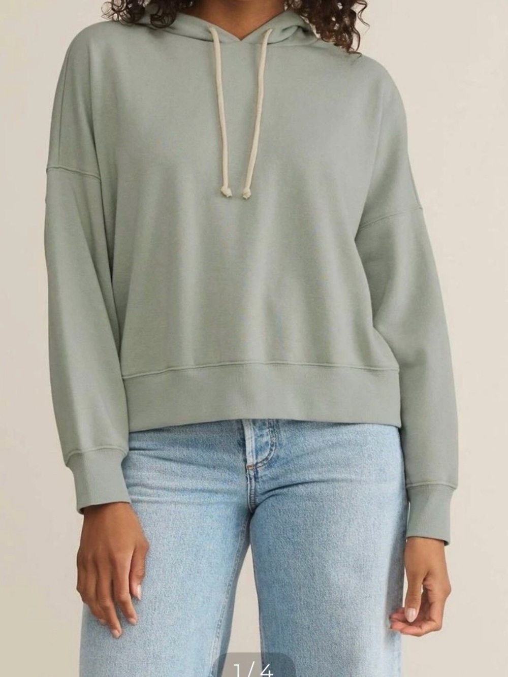 Z Supply Infield Sage Green Relaxed Hoodie with Cream Drawstrings 0195